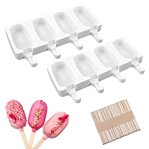 2 Pack 4 Cavity Mini Popsicle Silicone Molds with 50 Wooden Sticks
