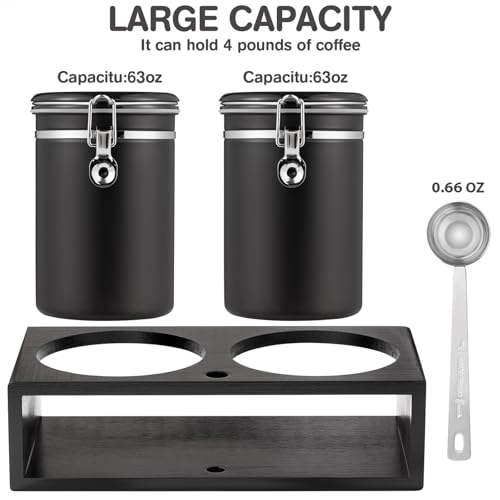 2×63OZ Stainless Steel Coffee Canister with Shelf and Scoop for Coffee Bar