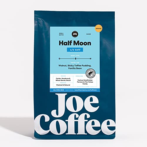 NYC Roaster), Half Moon Half Caffeinated Ground Specialty Coffee, 12 oz Bag, Rainforest Alliance Certified, Kosher, Climate Friendly (12 Ounce)