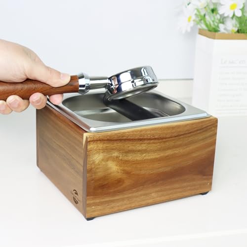 Large Acacia Wood Espresso Knock Box with Stainless Steel Interior