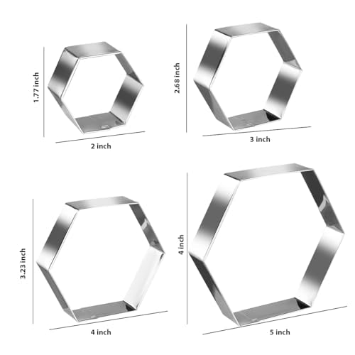Regular Hexagon Cookie Cutter Set Large Stainless Steel Honeycomb Geometric Frame Plaque Cookie Cutters Shapes Molds 1 Inch Depth (4 Count)
