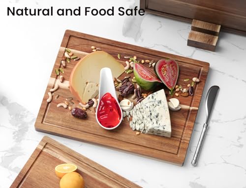 Set of 3 Large Acacia Wood Kitchen Cutting Boards with Holder (3 Count)