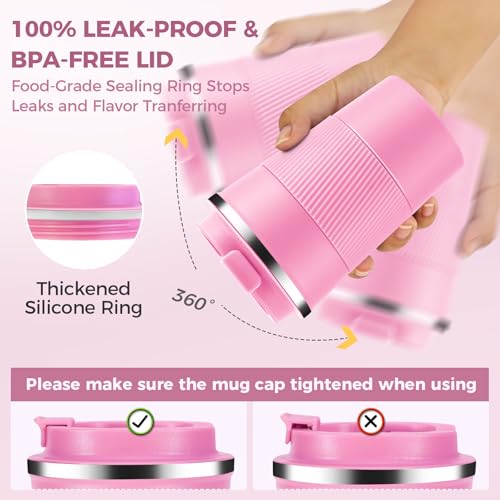 13 oz Stainless Steel Insulated Travel Coffee Mug with Fip Lid Bulk 2 Pack (2 Count)