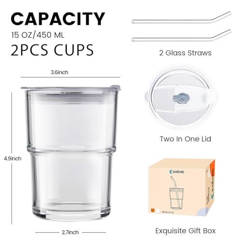 2PCS Glass Cups With Lids And Straws (2 Count)