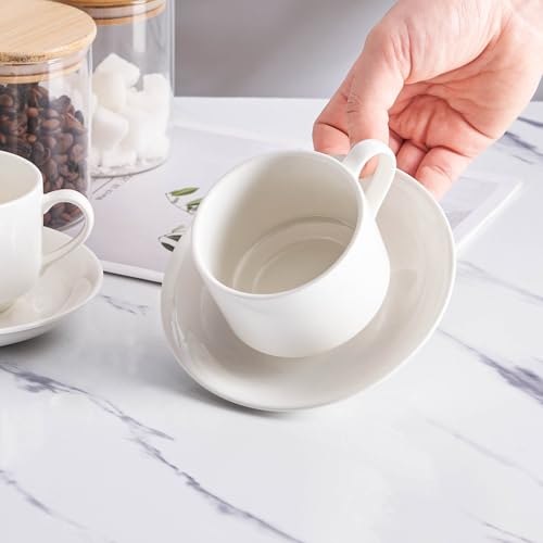 8 Ounce Porcelain Stackable Cappuccino Cups and Saucers Set of 4 (4 Count)