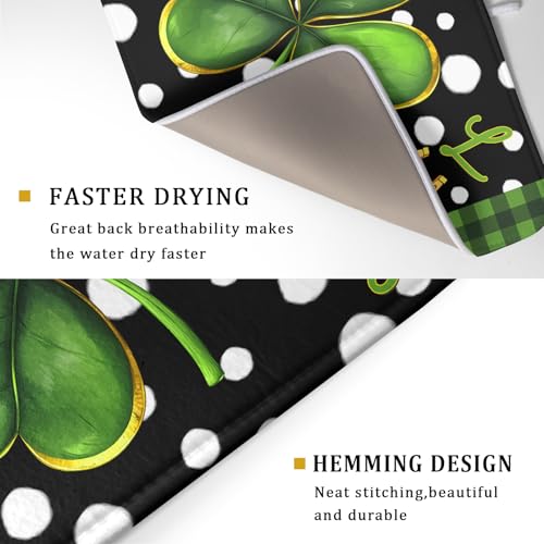 St. Patrick's Day Dish Drying Mats 18x24 Inch Green Clover Shamrock Lucky Kitchen Mat Polka Dot Microfiber Drying Mats Ultra Absorbent Reversible Dishes Drying Rack Pad for Kitchen Countertops