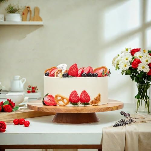 12" Acacia Wood Revolving Cake Stand
