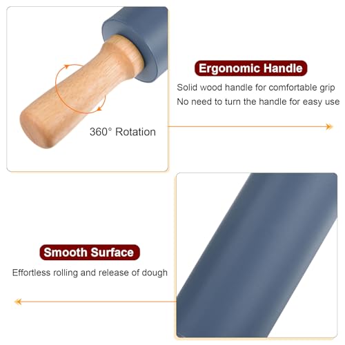 Silicone Rolling Pins for Baking 15 Inch Wooden Handle Non Stick Rolling Pin Small Roller Playdough Rolling Pins for Dough Pizza Pastry Fondant Kitchen