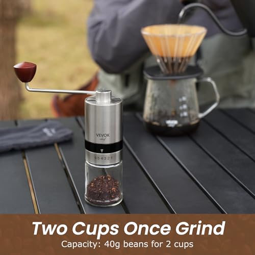 Manual Coffee Grinder Stainless Steel Burr Grinder 6 External Adjustable Setting Vintage Hand Coffee Grinder Portable Hand Crank Conical Coffee Bean Grinder Mill for Home