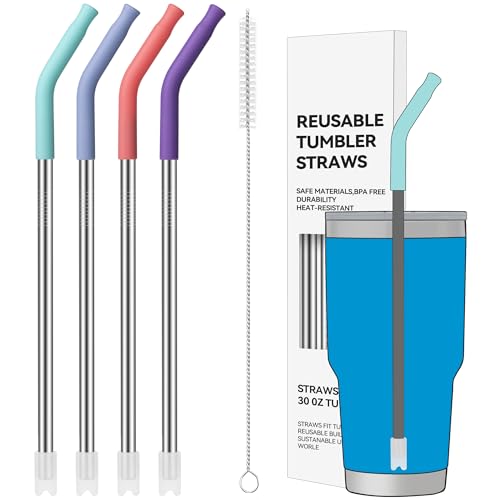 30 oz Straight Metal Straws with Silicone Tip for 30 oz Tumbler