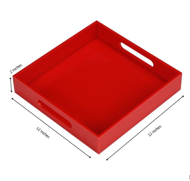 Sturdy Red Acrylic Serving Tray with Handles