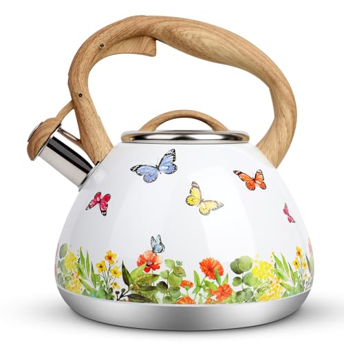 Tea Kettle Toptier Teapot Whistling Kettle with Wood Pattern Handle Loud Whistle