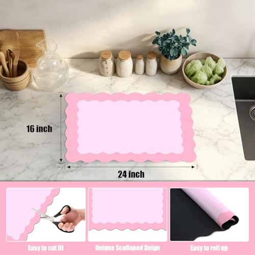 Pink Scalloped Coffee Mat for Countertop Coffee Bar Mat Matt