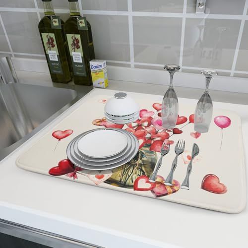 Valentine's Day Dish Drying Mat for Kitchen Counter