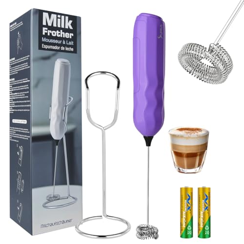 Ultra Fast Handheld Milk Frother Double Whisk with Stand 2 Batteries Stainless Steel for Lattes Cappuccino Matcha Hot Chocolate Coffee Bar Accessories Kitchen Gadgets Gift