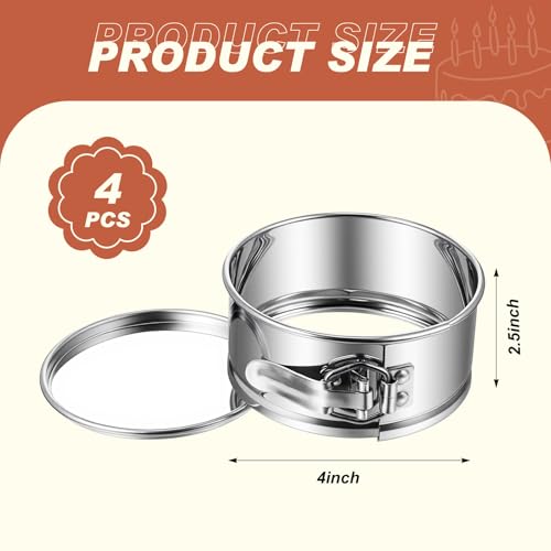 4 Pcs 4 Inch Springform Pan for Baking Mini Cheesecake Pans with Removable Bottom Nonstick Leakproof Round Cake Mold Spring Form Molds for Mini Cheesecake Pizza and Quiches (4 Count)