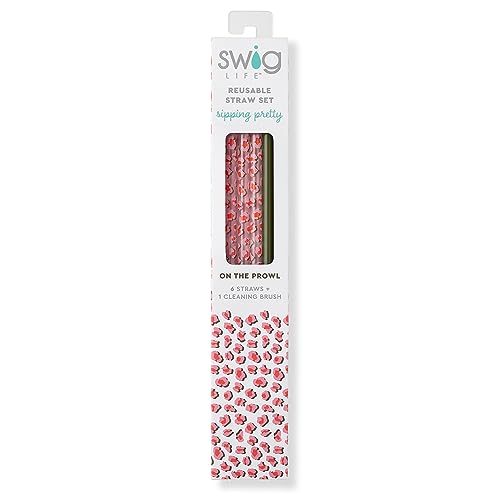 Pack of 6 Reusable Plastic Straws with Cleaning Brush