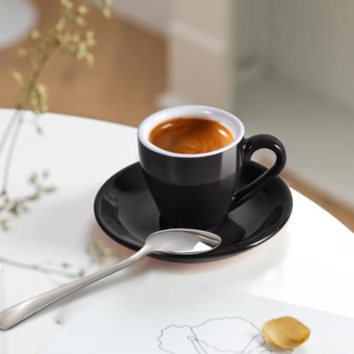 Porcelain Espresso Cup with Saucer And Stainless Steel mini Spoons (7 Count)
