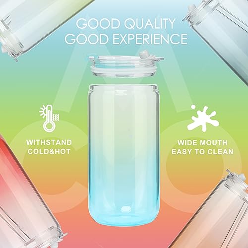 6pcs Glass Cups with Lids And Straws