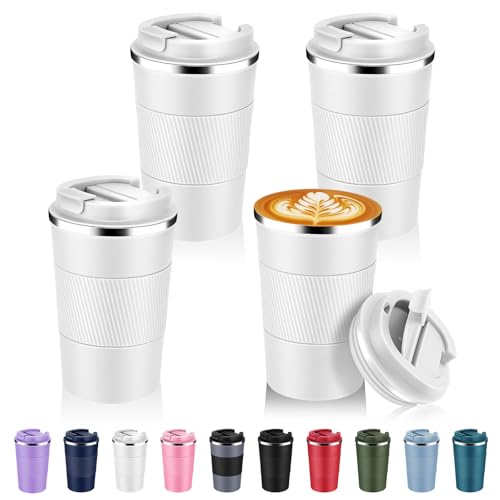 13 oz Stainless Steel Insulated Travel Coffee Mug with Fip Lid Bulk 4 Pack (4 Count)