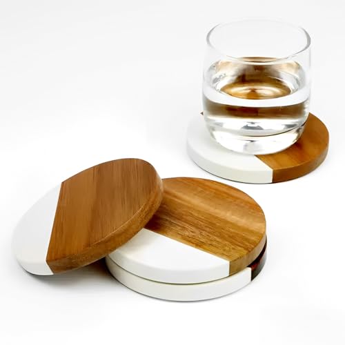 8 Pack Marble and Acacia Wood Coasters (8 Count)