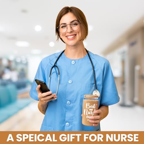 Nurse Cup 16 Oz Glass Can with Bamboo Lid and Straw
