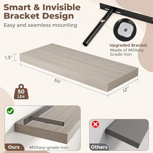30 Inch Grey Floating Shelves for Wall (2 Count)