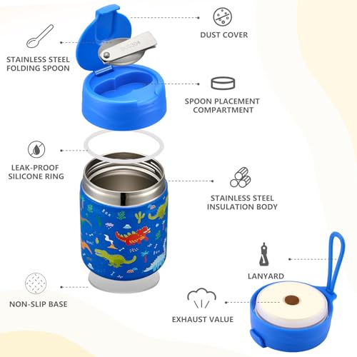 17oz Soup Thermo for Hot Food Kids Insulated Vacuum Food Jar with Stainless Steel Spoon Wide Mouth Thermo Leakproof Lunch Food Container Kids Hot Lunch Box