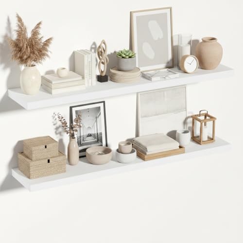55 Inch White Floating Shelves 12 Deep (2 Count)