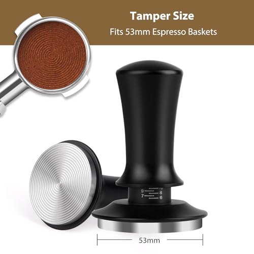 53mm Spring Loaded Depth Adjustable Espresso Tamper for Portafilter