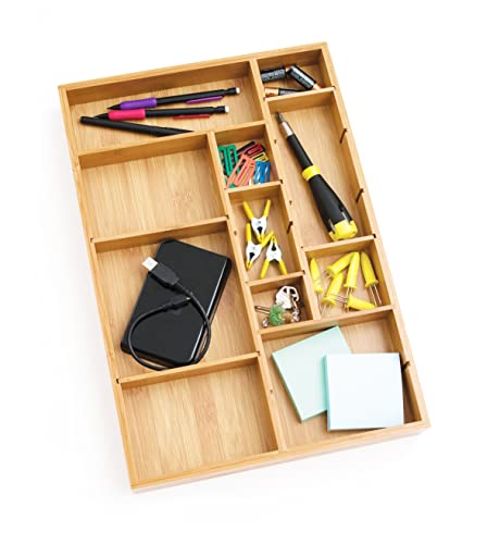 8397 Bamboo Wood Adjustable Drawer Organizer with 6 Removable Dividers