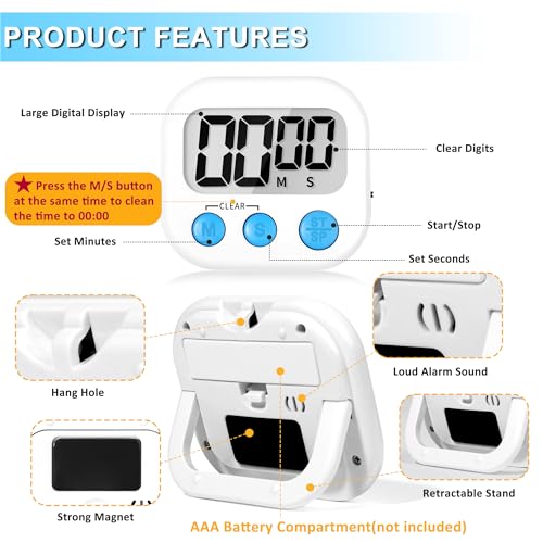 Digital Kitchen Timers for Cooking Kids White 12 Pack (12 Count)