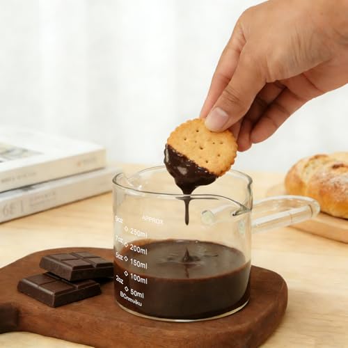 250ML 8.5OZ Espresso Glass Measuring Cup Triple Pitcher Milk Cup Espresso Cups with U