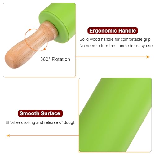Silicone Rolling Pins for Baking 12 Inch Wooden Handle Non Stick Rolling Pin Small Roller Playdough Rolling Pins for Dough Pizza Pastry Fondant Kitchen
