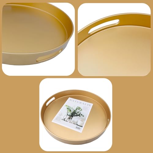 Gold Round Decorative Tray with Handles