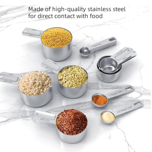 7x Stainless Steel Measuring Cups with 6x Measure Spoons Set