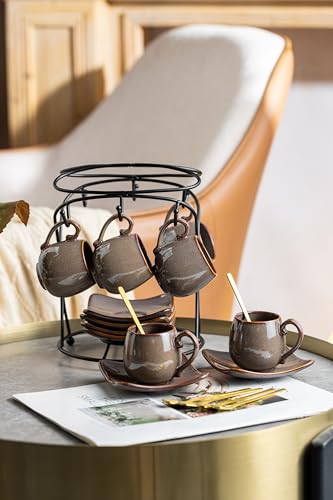 3oz Coffee Espresso Cups with Saucers Set of 6 (6 Count)