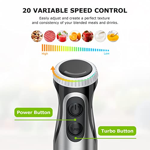 2-in-1 Immersion Handheld Blender with 20 Speeds & Turbo Mode