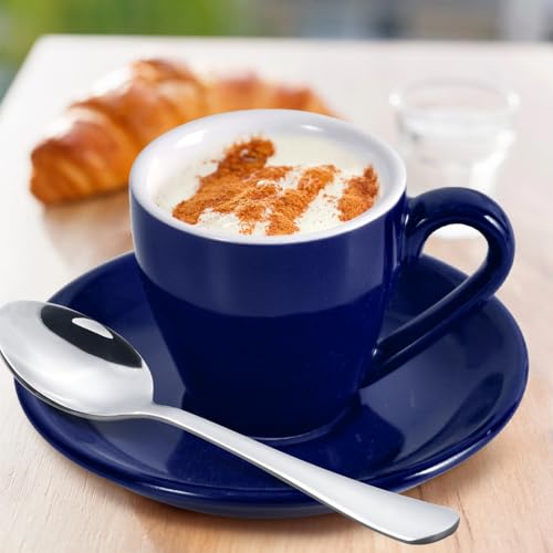 Porcelain Espresso Shot Cup Set with Saucers and Stainless Steel Spoons (4 Count)
