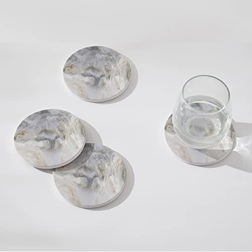 Set of 6 Abstract Gray White Marble Coasters with Holder (6 Count)