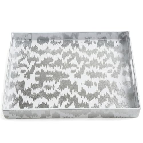 White & Silver Glitter Abstract Serving Tray with Handles