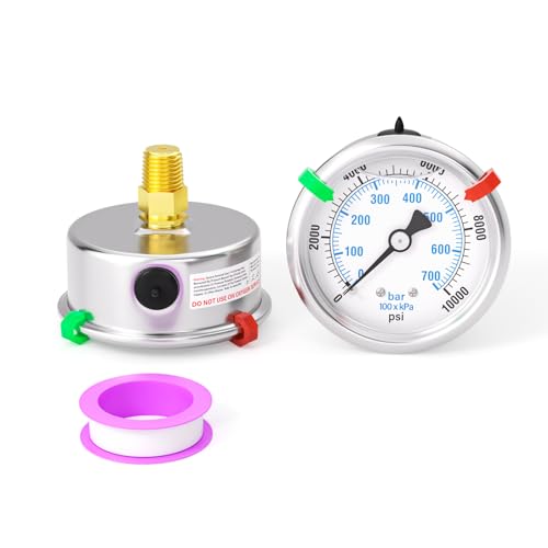 0 10000PSI Stainless Steel Liquid Filled Pressure Gauge