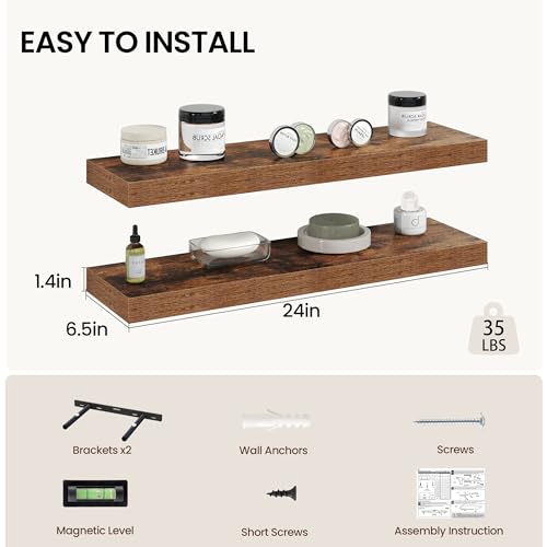 24 Inch Floating Shelves Wall Mounted for Display (2 Count)