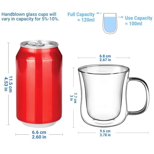 Espresso Cups 4 Oz Double Walled Glasses Coffee Mugs Set of 2 120 ml (2 Count)