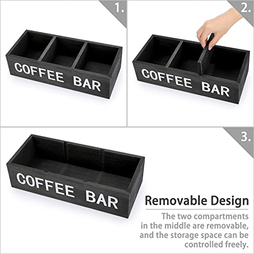 Coffee Bar Wooden Storage Box with Removable Grids
