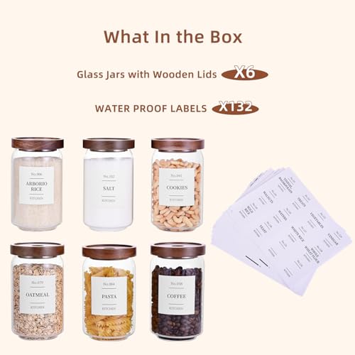 Glass Pantry Storage Jars with Acacia Airtight Lid (6 Count)