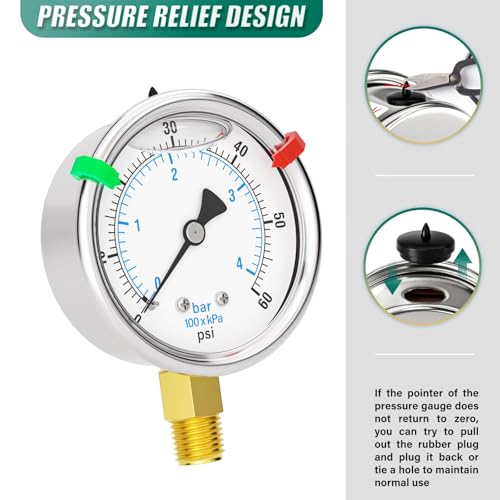 0 60PSI Heater Heavy Liquid Filled Pressure Gauge Kit