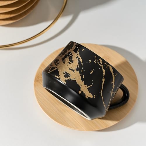Ceramic Espresso Cups with Saucers and Metal Stand (7.6 Count)