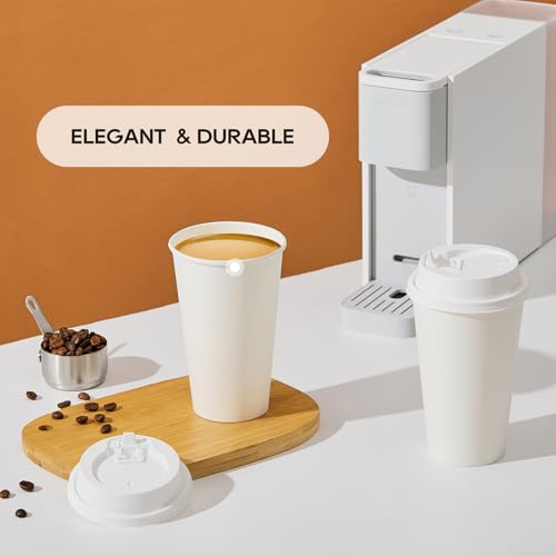 100 Pack 16 oz Disposable Paper Coffee Cups with Lids (100 Count)