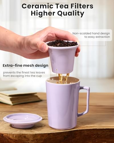 15 OZ Ceramic Tea Cup with Infuser and Lid